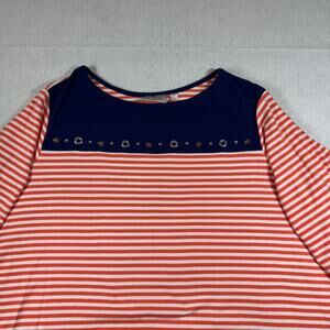 Quacker Factory top / Blouse size 3X Striped Star Embellished  3/4 Sleeve